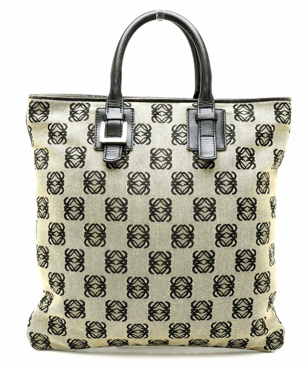 Loewe Anagram Tote Bag gusset leather canvas Beige Cream black